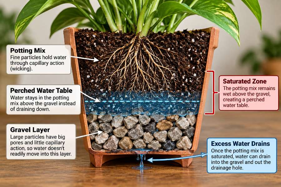 Gravel in Bottom of Pots - Perched Water Table in Potted Plants